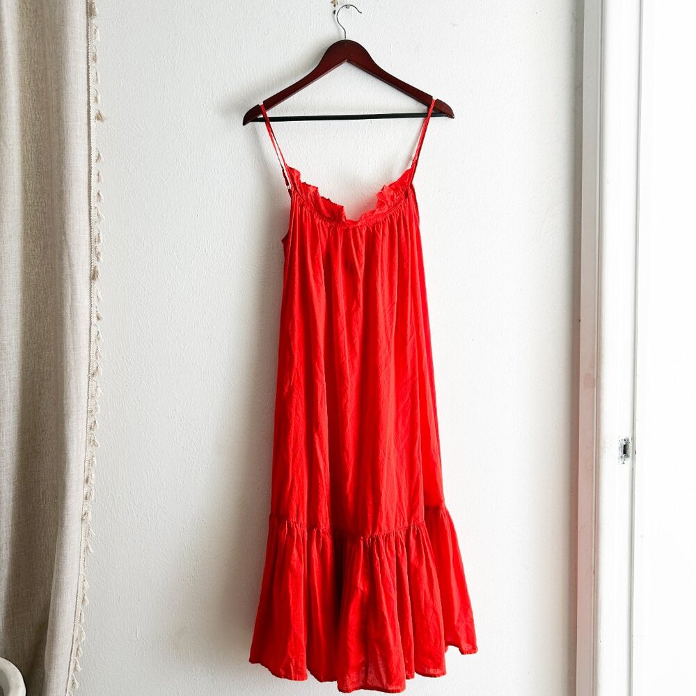 J. CREW SOLD OUT Cotton Voile Ruffle Beach Dress in Airy Gauze Red